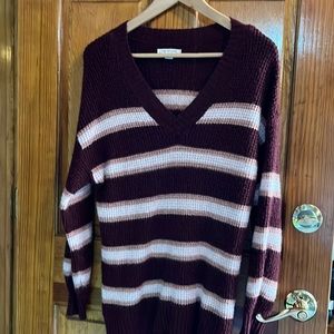 American eagle burgundy cream and tan striped sweater size extra small